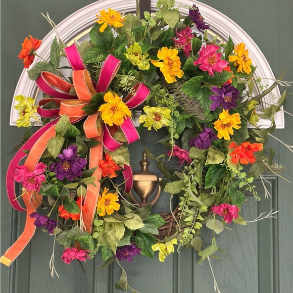 SOLD! Vibrant Floral Holiday Wreath - Picture 1 of 3